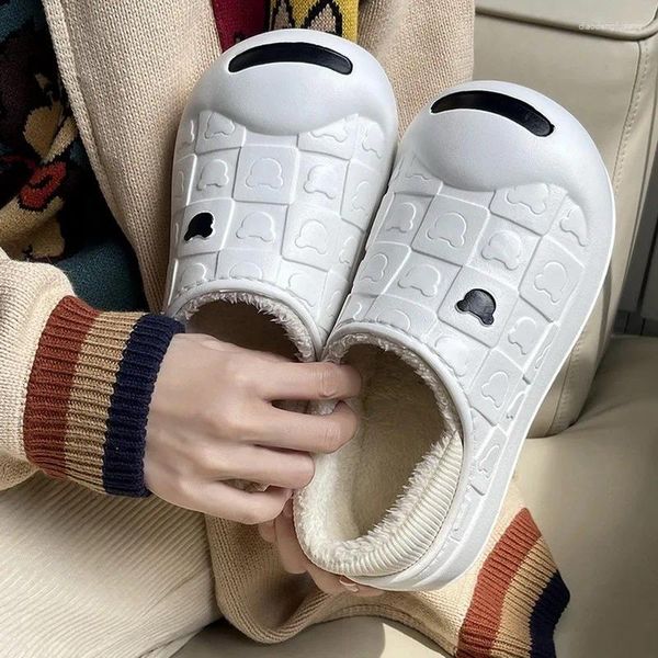 Непромокаемые тапочки с мультяшным медведем для женщин, обувь на хлопковой подкладке, домашняя теплая обувь на толстом каблуке, зима 2024