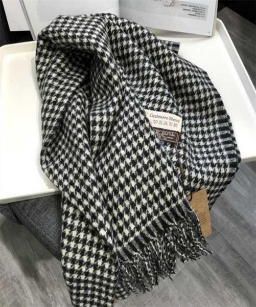 Sciarpa invernale donna autunno Lusso di alta qualità cashmere selvatico lungo spesso nero bianco pied de poule scialli caldi scialli per 2111108208203