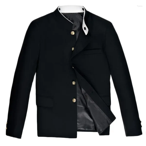 Herrenanzüge 2024, chinesischer Stil, Doppelkragen, schwarze Anzugjacke, mandarinweißer Uni-Tunika-Mantel