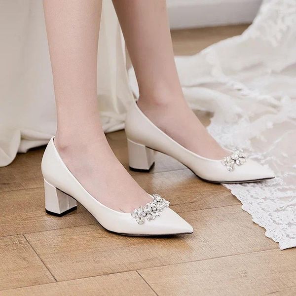 Scarpe eleganti Tacco spesso Scarpe da sposa Donna 2024 5 cm Taglia media di grandi dimensioni 43 Décolleté da sposa in oro champagne in gravidanza