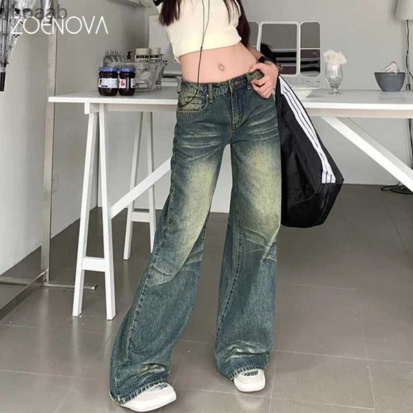 Jeans da donna ZOENOVA American Vintage Jeans a gamba larga a vita bassa 2023 Estate New Spicy Girl Denim Tubo dritto Piano Torri High Street Style YQ240104