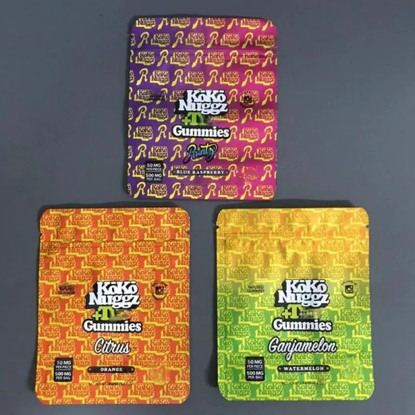 KOKO Nuggz Gummies Sacchetti per imballaggio 500mg infuso Runtz BlueLampone EDIBLES sacchetto di mylar Vuoto agrumi Arancia Ganjamelon Anguria Stand up BJ