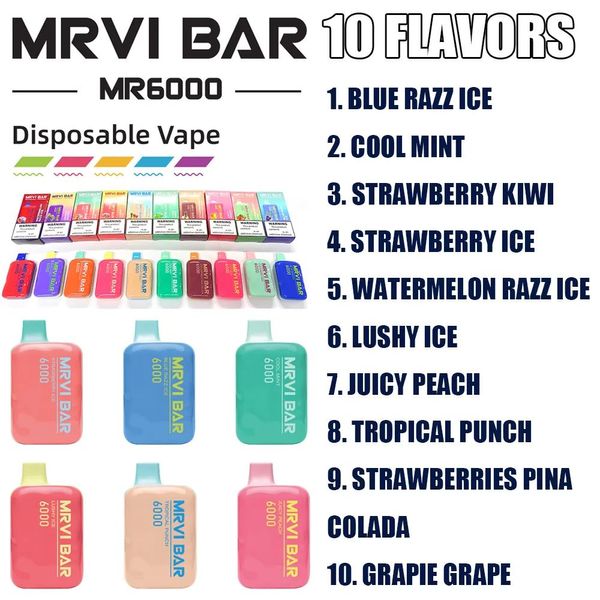 Original MRVI Puff 6000 Einweg-Vape 6000 Puff E-Zigaretten 13 ml Pod-Batterie wiederaufladbare elektronische Zigaretten Puff Vape Pen Kit Vape Einweg Kostenloser Versand auf Lager