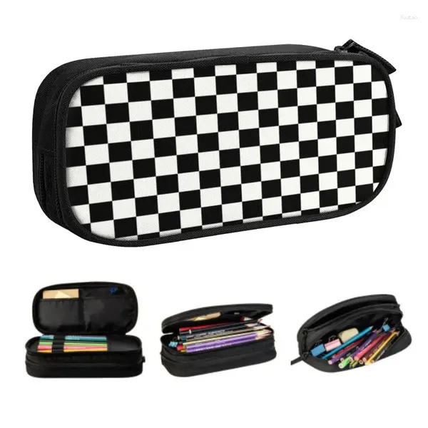 Sacos cosméticos personalizado clássico checkerboard bonito lápis casos menino menina grande capacidade xadrez caixa material escolar
