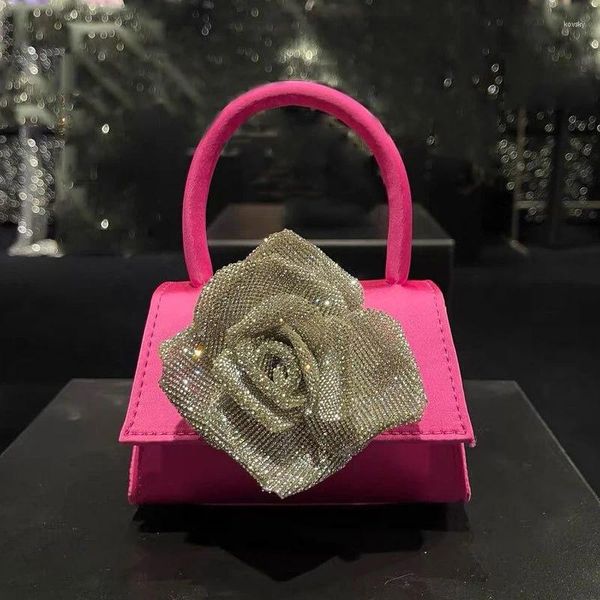 Akşam çantaları bayanlar mini kadın lüks tasarımcı çanta çantaları 2024 saten çiçekler mozaik parlak taklit elmas omuz
