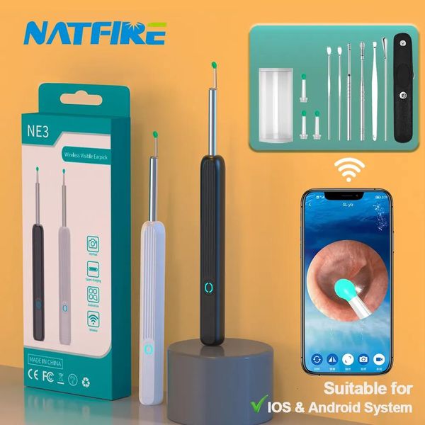 Fornecimento de cuidados com os ouvidos NATFIRE NE3 Kit de limpeza de ouvido Smart Visual Ear Sticks 1296P Ferramenta de remoção de cera de ouvido Limpador de ouvido sem fio com câmera L