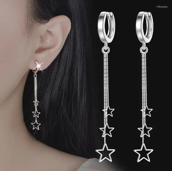 Orecchini a cerchio MEEKCAT Eleganti tre stelle per donna Gioielli in argento sterling 925 Bellissimo orecchino lungo con nappa