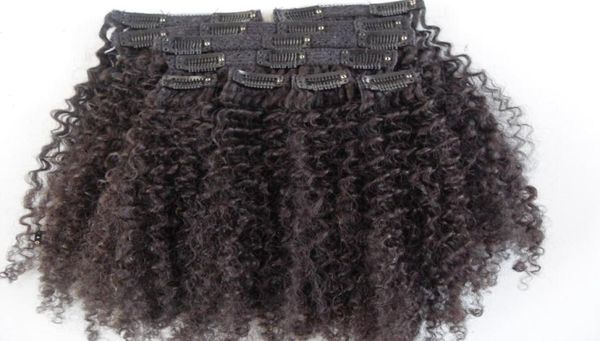 Extensões de cabelo virgem humano mongol com pano de laço 9 peças com 18 clipes clipe no cabelo cabelo encaracolado crespo marrom escuro natural b8048829