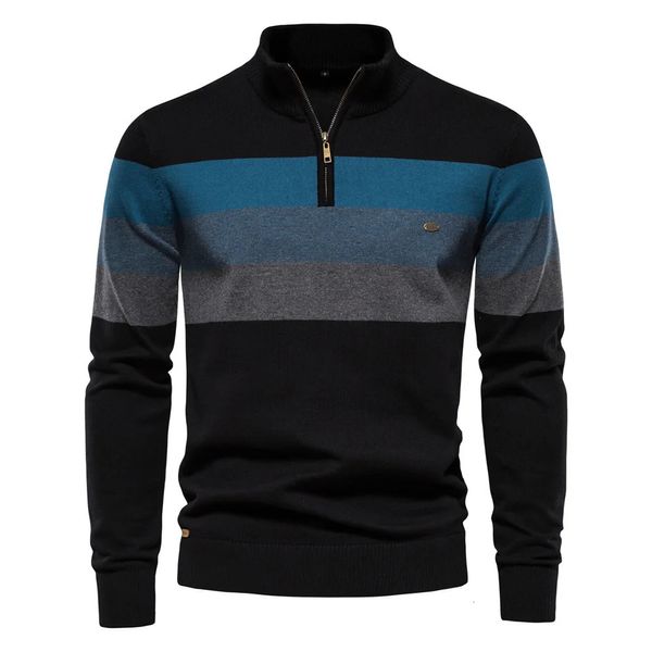 Autunno Inverno Maglione lavorato a maglia da uomo Mezza cerniera Pullover Dolcevita spesso Uomo Maglione lavorato a maglia Felpe casual Abbigliamento maschile 240104