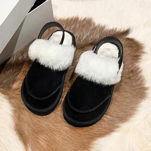 Pantofole da donna in pelle scamosciata piatta in cotone invernale caldo peluche scarpe moda per interni in finta pelle di cervo da donna