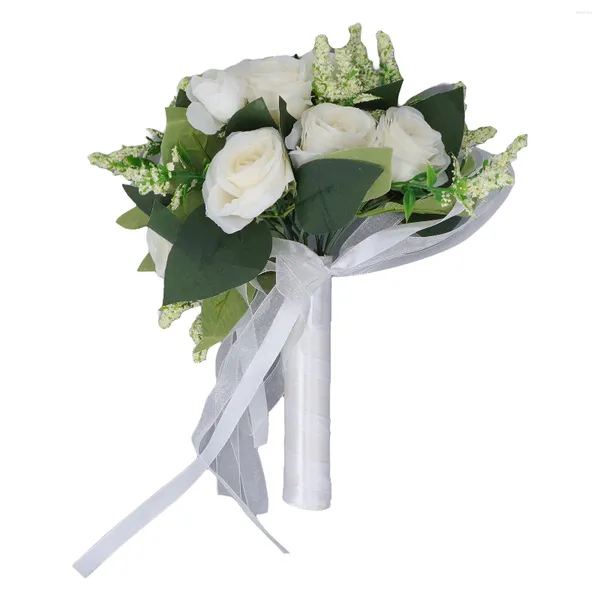 Fiori decorativi Bouquet da sposa Simulazione Rosa artificiale Realistiche foglie verdi Moderne ed eleganti per la decorazione domestica della chiesa