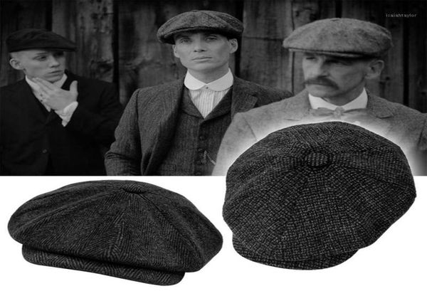 Beretler Men039s Sboy Hat Retro Retro Buluşum Sekizgen Ladies Beret Gatsby Düz Üst Zarif Jilet Partisi Shelby Aynı Stil1627529