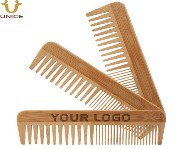 MOQ 100 pezzi LOGO personalizzato Amazon Bamboo Capelli Barba Pettine Pettini a denti grossi per Uomo Donna6671021