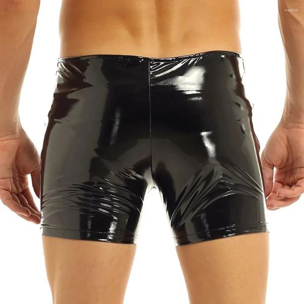 Pantaloncini da uomo Pantaloni corti casual da uomo in PVC con cerniera sexy in pelle lucida per donna