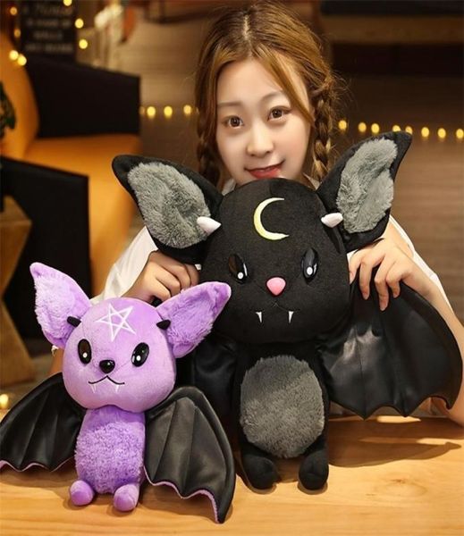 Série escura brinquedo de pelúcia morcego pentagrama lua boneca recheada estilo rock gótico bolsa halloween crianças decoração de casa 2204097642290