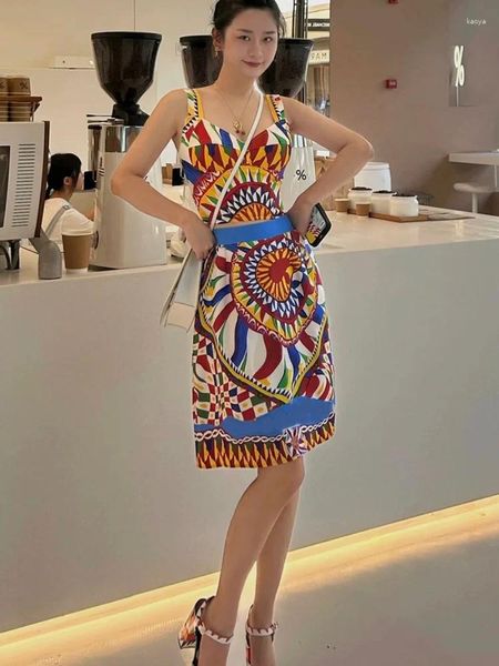 Vestidos de trabalho retro sexy sem alças halter topo curto feminino de duas peças verão cintura alta impressão geométrica uma saia moda terno