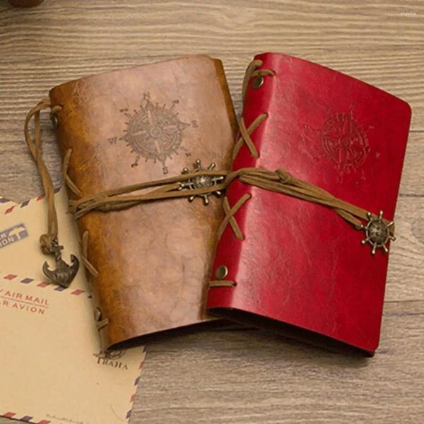 Vintage-Notizbuch, Tagebuch, Notizblock, lose Blätter, Piratenanker, PU-Leder, Kompassmuster, Notizbuch, Schreibwaren, Journal, Agenda, Schreiben