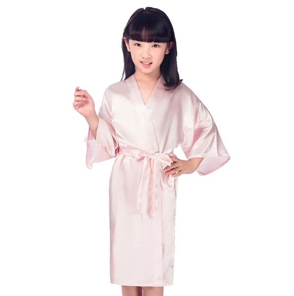 Kleidung Kinder Rosa Kunstseide Robe Kinder Kimono Yukata Kleid Brautjungfer Blumenmädchen Roben Kleid Kind Nachthemd Babys Home Wear JA15