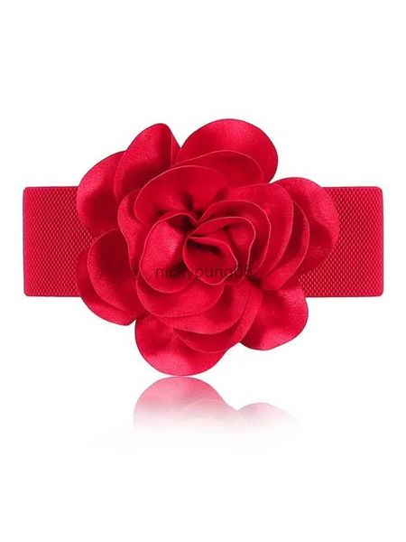 Gürtel Mode Damen Bund Schärpen Breiter Taillengürtel mit großer Blume Elastisch Weiß Schwarz Rot Rose Passt zu Kleidern Tops Blusen