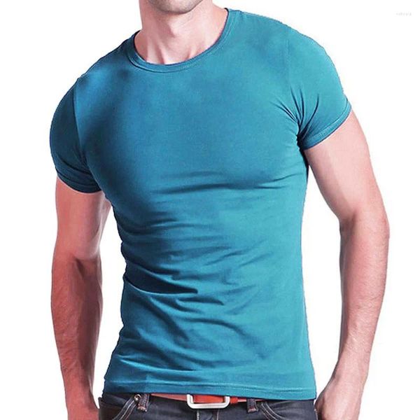 T-shirt da uomo 2024 Lycra elasticizzata con colletto a V Camicia da uomo Tinta unita T-shirt a maniche corte per uomo Collant da uomo Slim Tshirt