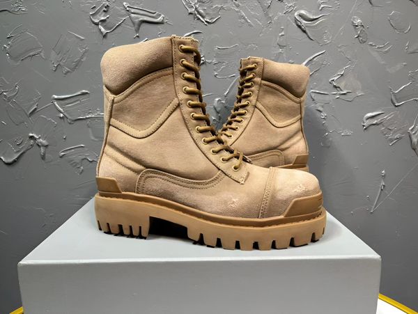 FW23 Suola Spessa Colore Beige Designer Canvas Retro Stivali Militari da Uomo High Top Accoppiamento Motore Botas