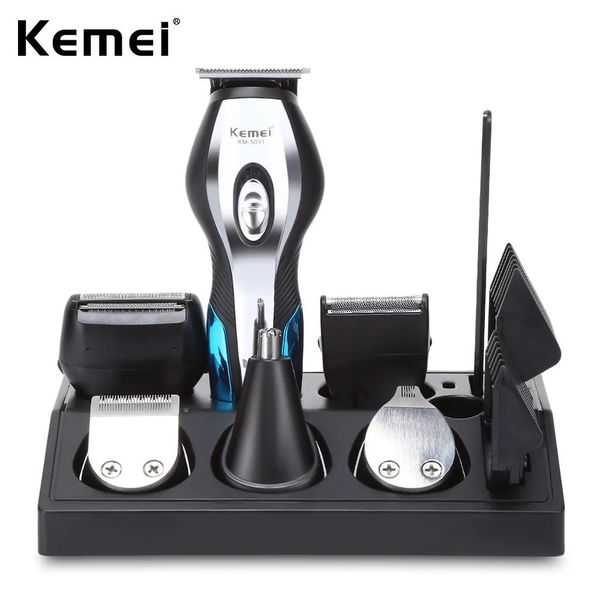 Триммер Kemei KM5031 11 в 1, машинка для стрижки волос, триммер для ушей, триммер для носа, бритва с 3 лезвиями, триммер с гравировкой, набор для ухода за волосами с 4 направляющими гребнями