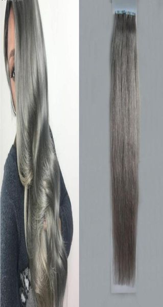 Nastro extension per capelli grigio argento nelle extension di capelli veri 12quot 14quot 16quot 18quot 20quot 22quot 24quot 26quot 9365598
