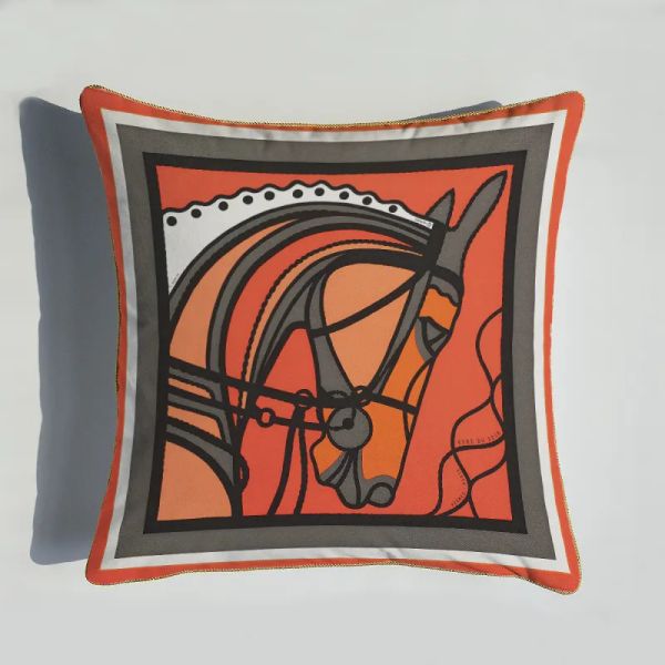 45*45 cm Serie arancione Cover di cuscino cavalli Fiori Stampa Copertina per federe per sedia in casa Decorazione di cuscinetti quadrati-