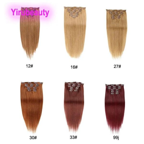 Extensões peruanas 100% cabelo humano virgem clipe reto em extensões de cabelo 12 # 16 # 27 # 33 # 99j remy clip em seda reta 1424 polegadas 70g 100