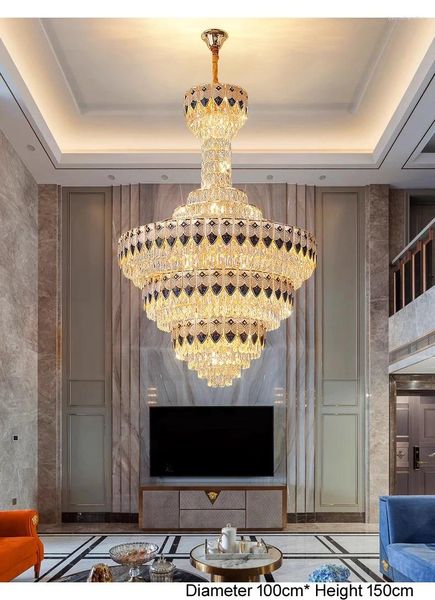 Kronleuchter Golden Long Crystal Lights Fixture American Sea Shell Deckenleuchter Wohnzimmer Esszimmer El Stairways Lustres