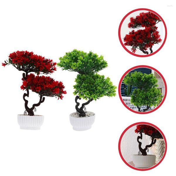 Flores decorativas 2 Pcs Home Ornament Acolhedor Pinheiro Falso Vaso Plantas Artificiais Bonsai Japonês