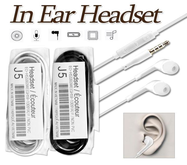 Cep telefonu için J5 Kablolu Kulaklıklar INEAR kulaklıkları 35mm Spor Koşu Kulaklıkları OPP Çantasında Mikrofon Volume Kontrol Kulaklıkları