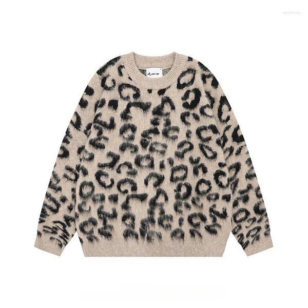 Maglioni da uomo American Retro Leopard Print O-Collo Maglione a maniche lunghe Autunno Inverno Trendy Street Loose Casual Coppia Pullover Maglieria