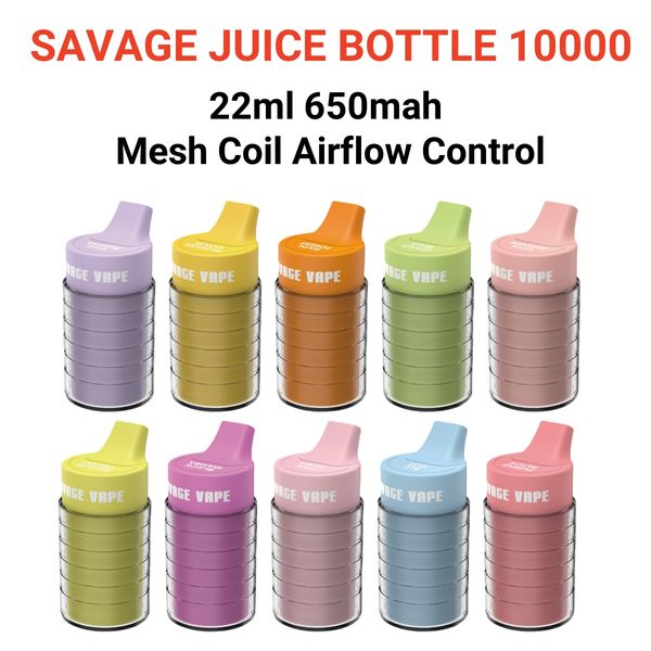 Savage Vape Juice Bottle 10000 vapes descartável puff bar 22ml 650mah 10000 puff vape granel controle de fluxo de ar bobina de malha recarregável 2% 3% 5% cigarro descartável china