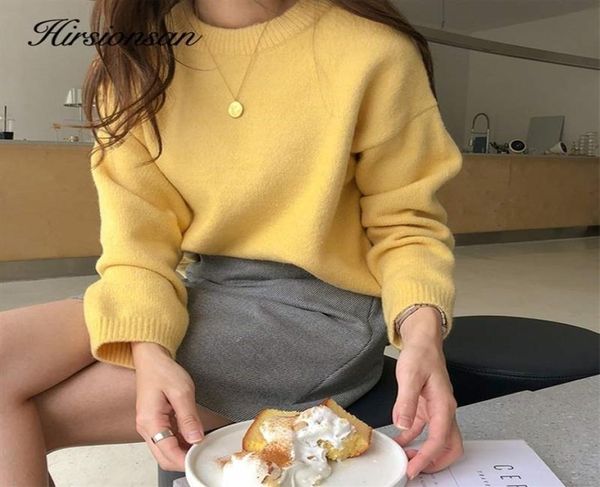 Maglioni da donna Hirsionsan Elegante maglione di cashmere giallo Donna Inverno Coreano Morbido lavorato a maglia Pullover casual Basic Viola Femminile J5973163