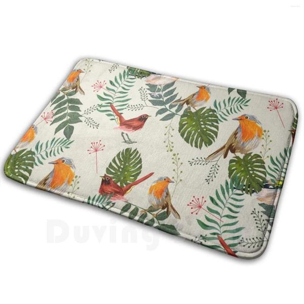 Teppiche Vogel Meise Muster Vintage Retro Zweige Pflanzen Matte Teppich Teppich Anti-Rutsch-Fußmatten Schlafzimmer Hipster Trend farbige Blume