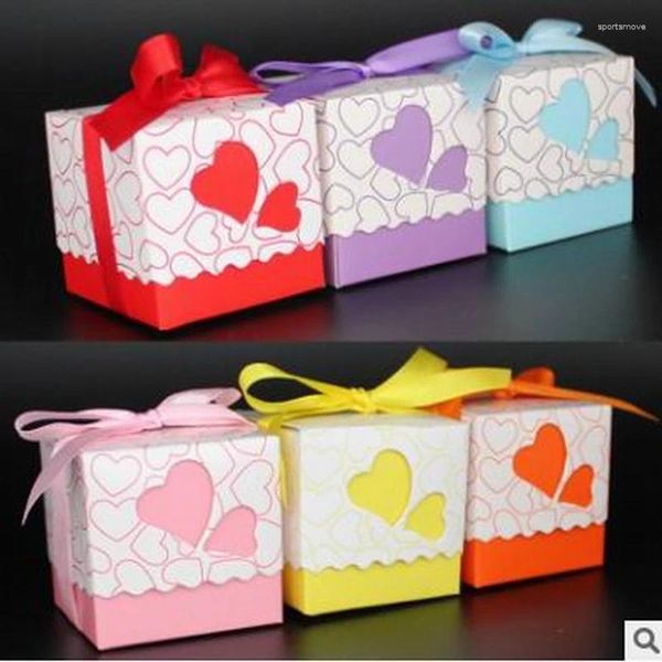 Подарочная упаковка, 10 шт., полые свадебные коробки для любви, коробка для конфет, лента, фиолетовый, розовый, бумажные подарочные пакеты, сладкие
