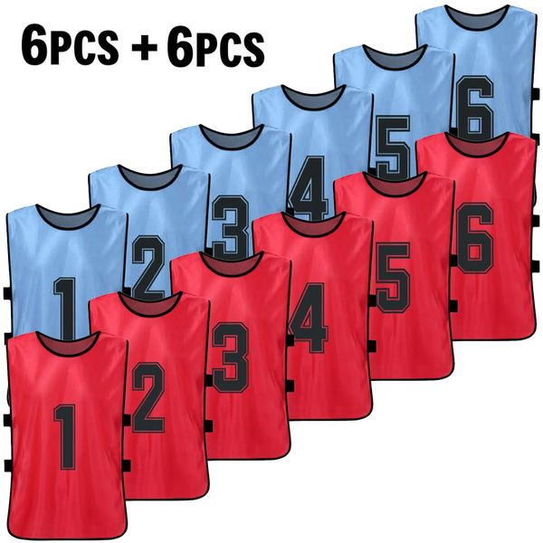 12 PCS Pinnies de Futebol 2 Cores Camisas de Equipe de Futebol de Secagem Rápida Colete de Prática de Treinamento Esportivo Juvenil 240103