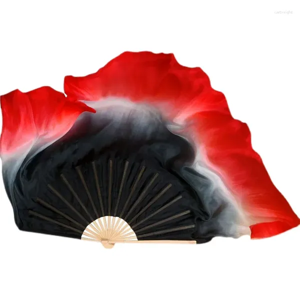 Palco desgaste chinês seda e bambu dança fã preto vermelho gradiente dupla face jiaozhou yangko adulto longo desempenho