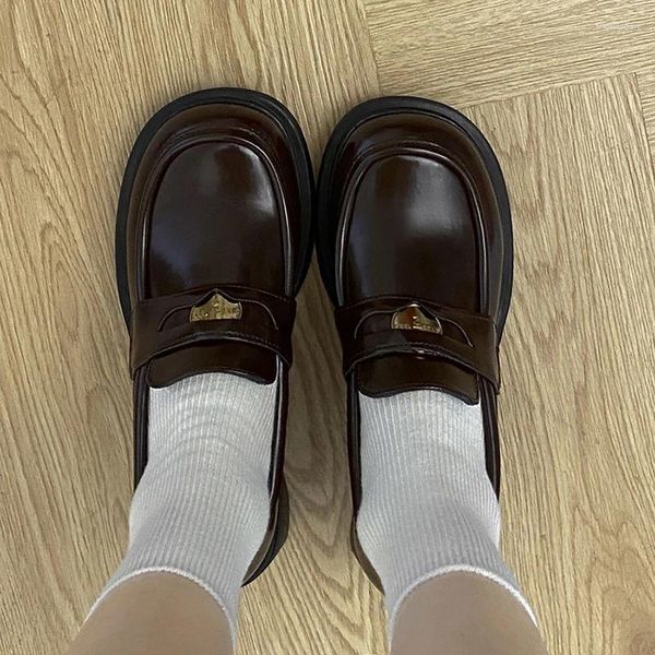 Модельные туфли «Милые девушки Лолита», японские JK студентки, туфли из искусственной кожи на толстом среднем каблуке, ретро с металлическими значками, лоферы, неглубокие туфли-лодочки
