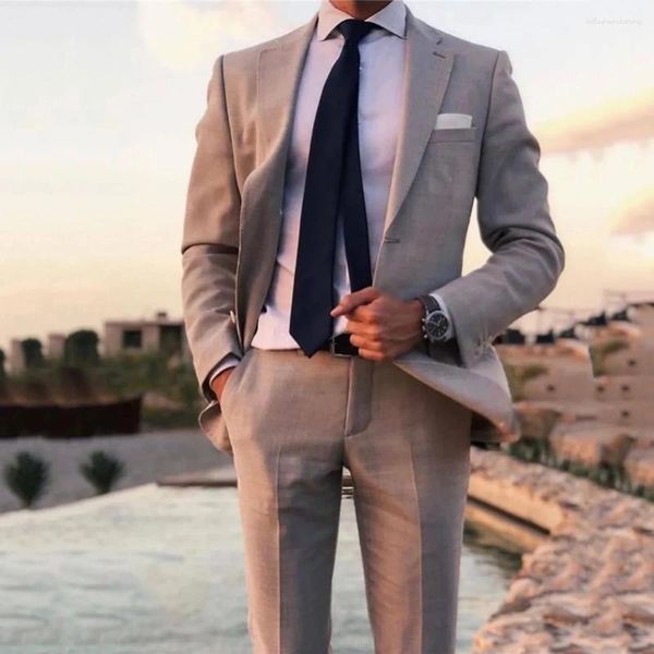 Ternos masculinos clássico cinza para homens formal negócios blazer entalhado lapela casamento noivo smoking 2 peça conjunto jaqueta calças terno masculino