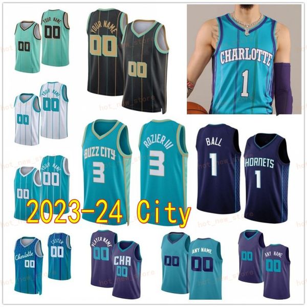 Homens Mulheres City Basketball LaMelo Ball Jersey 1 Terry Rozier 3 Gordon Hayward 20 Mark Williams 5 Brandon Miller 24 Camisa ganhada Verde Azul Preto Branco Roxo