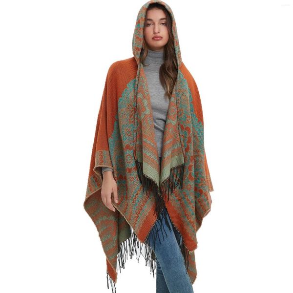 Sciarpe 2024 Mantello con cappuccio di lusso Donna Involucri caldi Sciarpa Spessa Stampa Scialle Lady Coperta Foulard Inverno Pashmina Capo Tippet