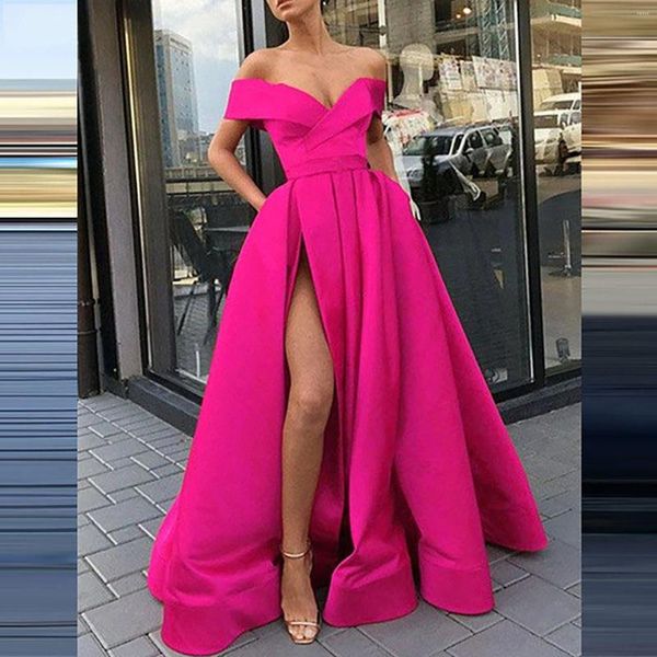 Lässige Kleider für Damen, sexy, schulterfrei, V-Ausschnitt, Maxi, formal, ärmellos, hoher Schlitz, langes, elegantes Kleid für Abend, Abschlussball, Party