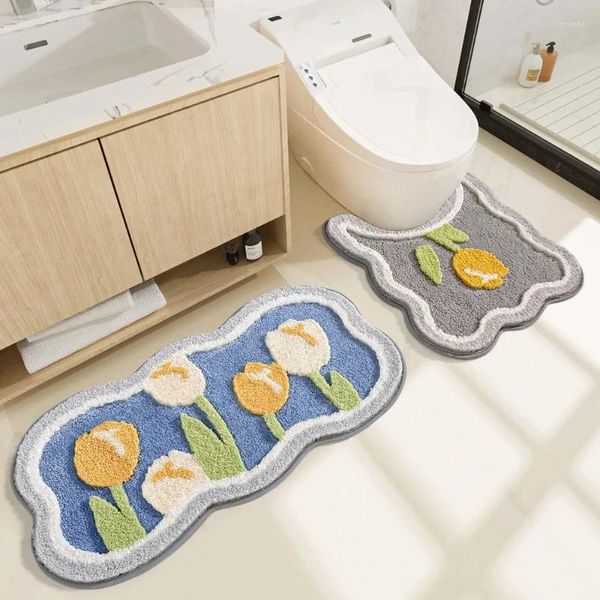 Tapis salle de bain tapis antidérapant 3 pièces ensemble moderne minimaliste fleur absorbant sol porte épaissie bain de haute qualité