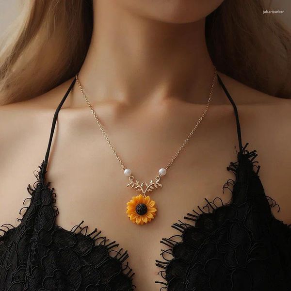 Anhänger Halsketten für Frauen Sonnenblumen Schmuck Set Sommer Modeaccessoires