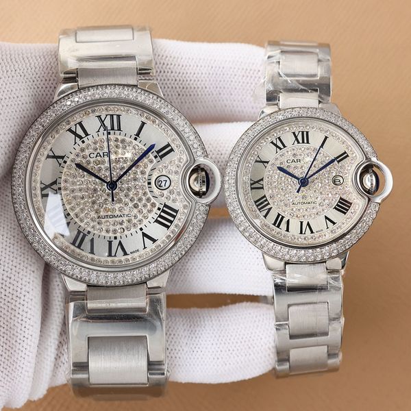Orologio da coppia con diamanti e orologio da sposa di lusso. Orologi di design con cassa in acciaio di precisione 316 di fascia alta