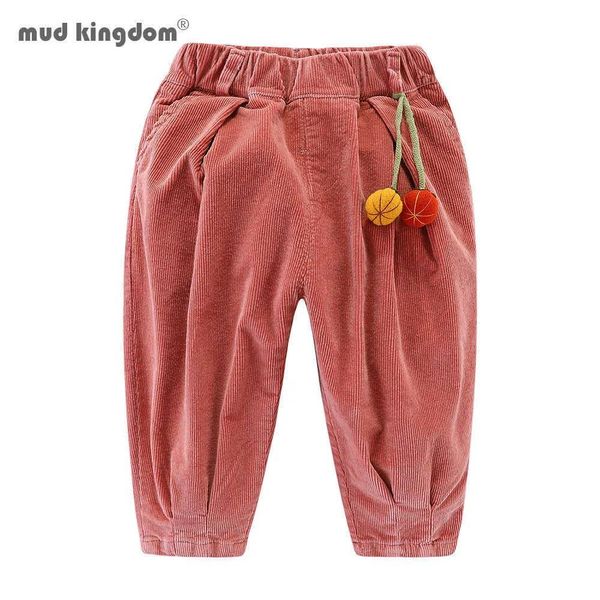 Hose Mudkingdom Baby Mädchen Cordhose Jogger kommt mit Plüsch-Kürbis-Anhänger Solid Soft Elastic Waist Harem 210615