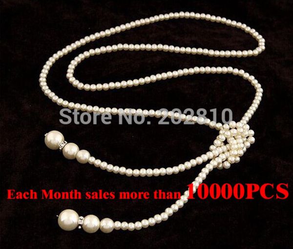 Fabrik Großhandel Mode lange styple Frau große Perlenketten, trendige Strasssteine lange Perle Statement-Halskette Frauen1671071