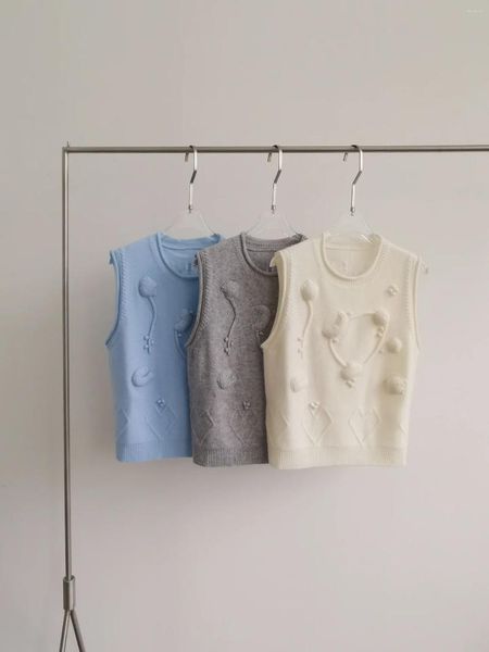 Camisetas femininas primavera e verão tridimensional artesanal estrela-lua gancho cashmere colete de malha